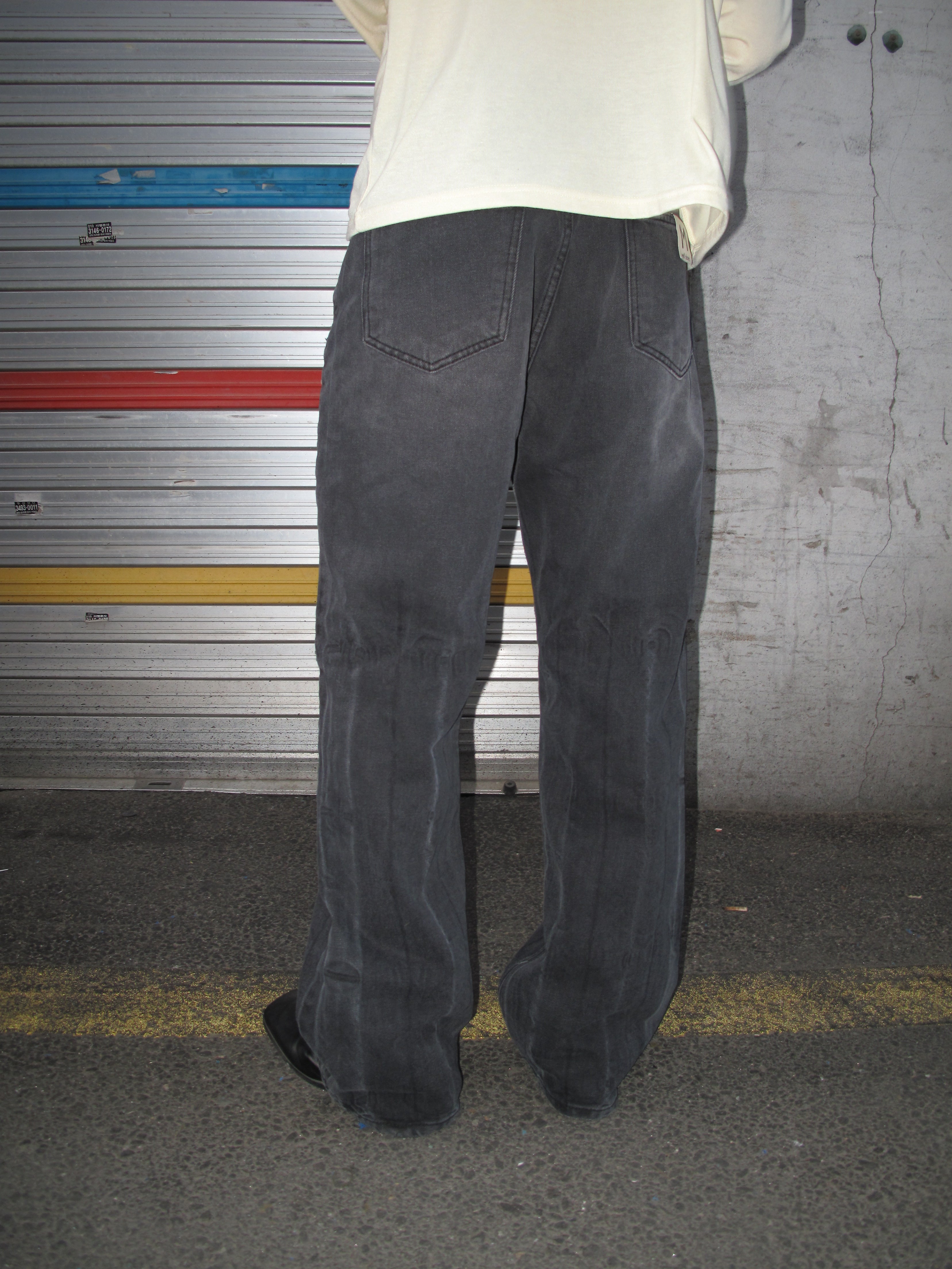 Distressed Washed Black Wide-Flare Jeans