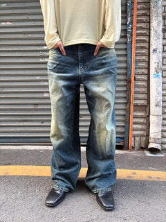 Washed Wide-Leg Denim Pants