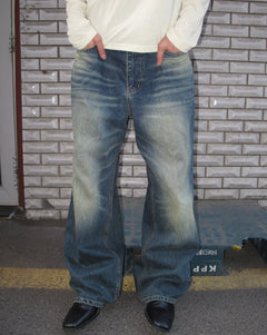 Washed Wide-Leg Denim Pants
