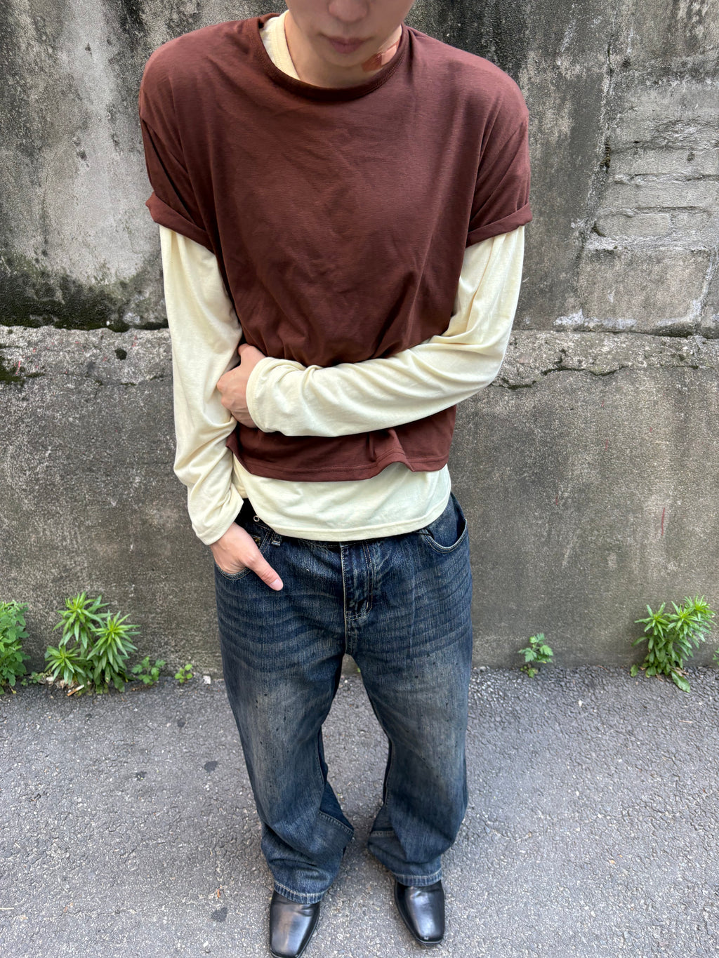 Oil-Wash Semi-Flare Jeans