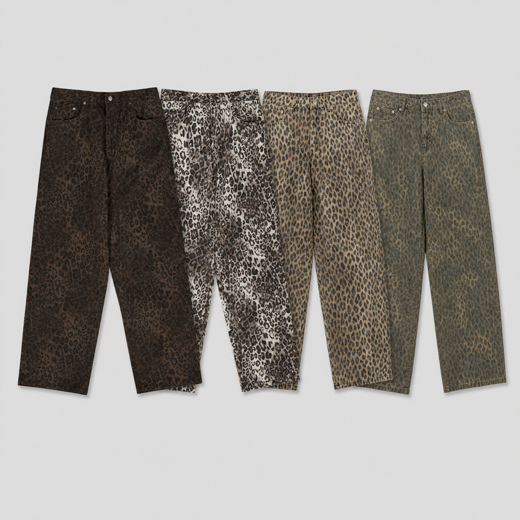 Washed Leopard Wide Cotton Pants