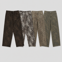 Washed Leopard Wide Cotton Pants