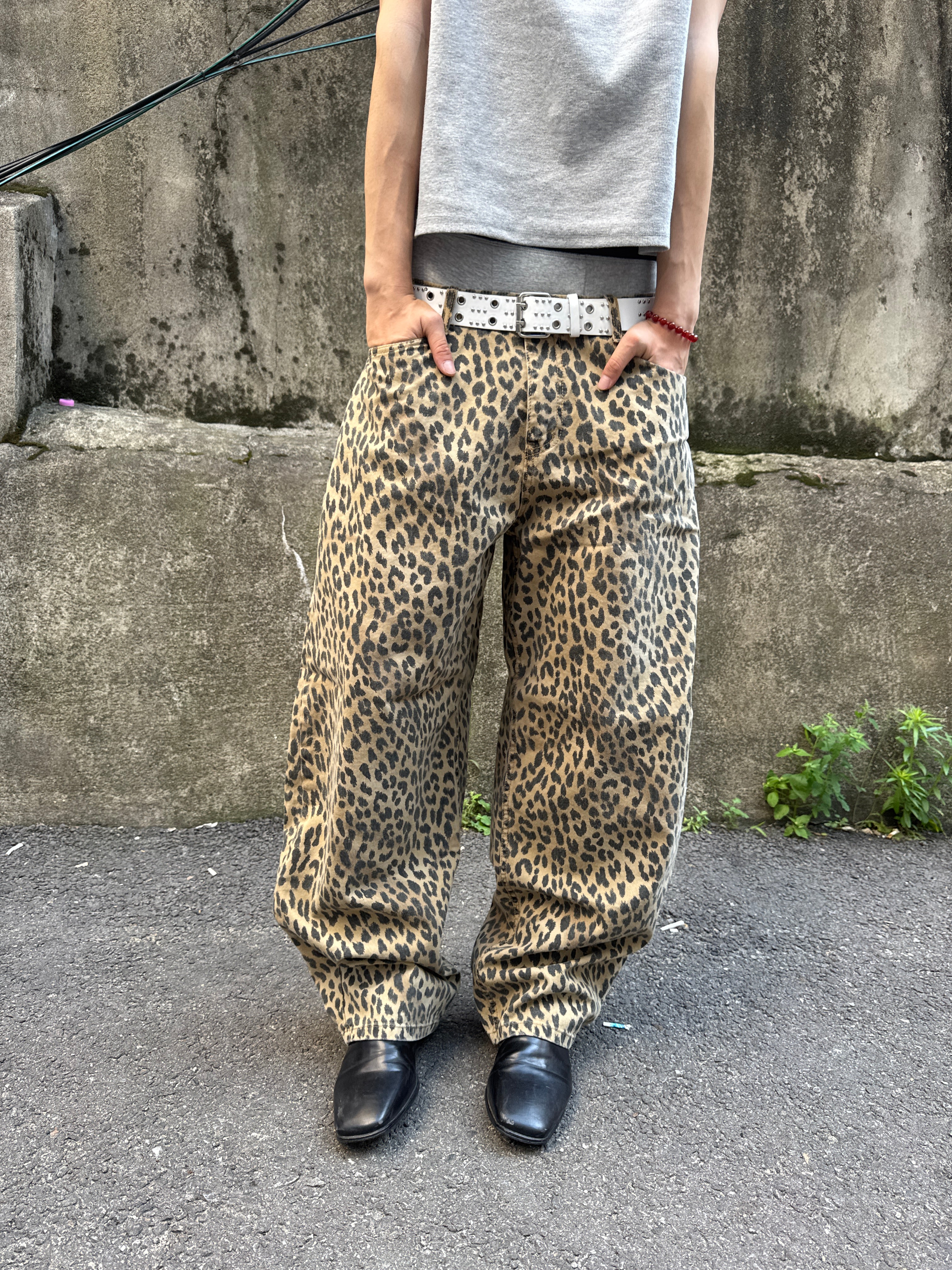 Washed Leopard Wide Cotton Pants