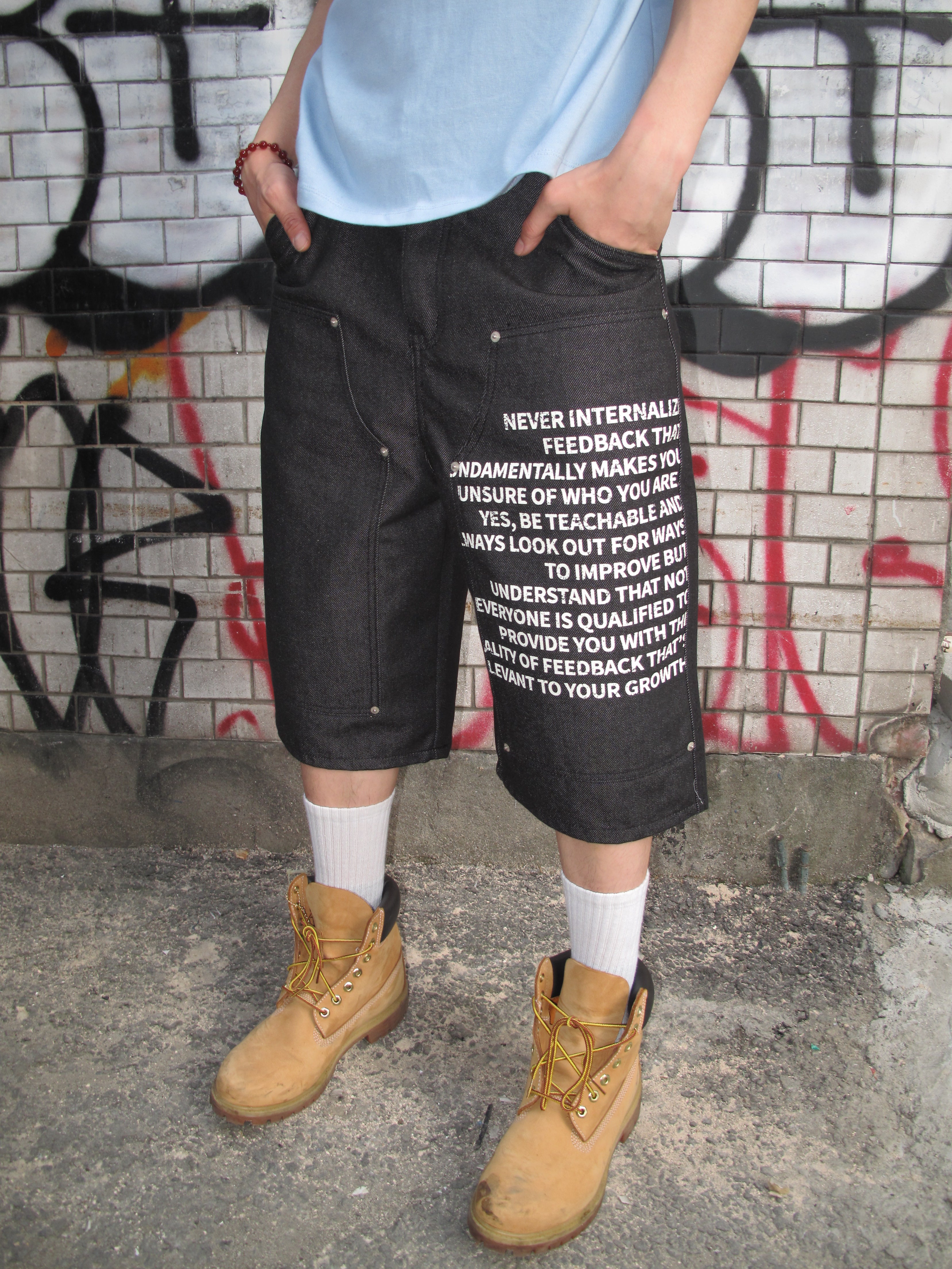 Graphic Double-Knee Denim Bermuda Shorts