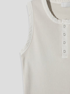 Pigment-Washed Ribbed Henley Tank Top