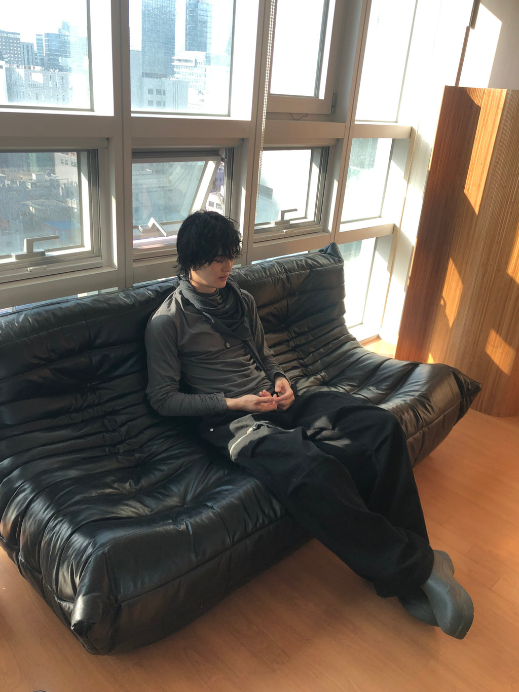 Soft Shirring Long Sleeve Top