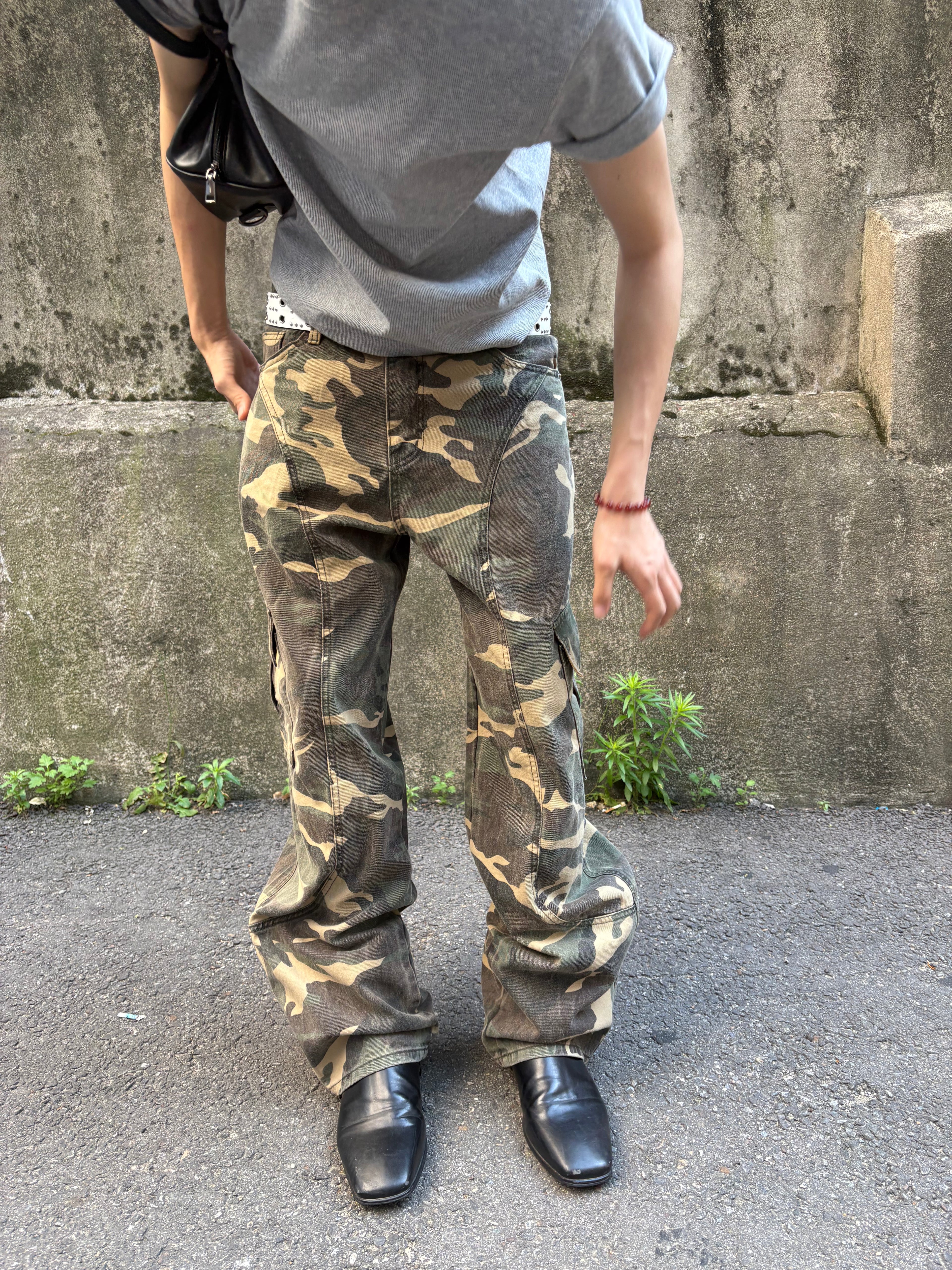 Washed Camo Panel Cargo Pants