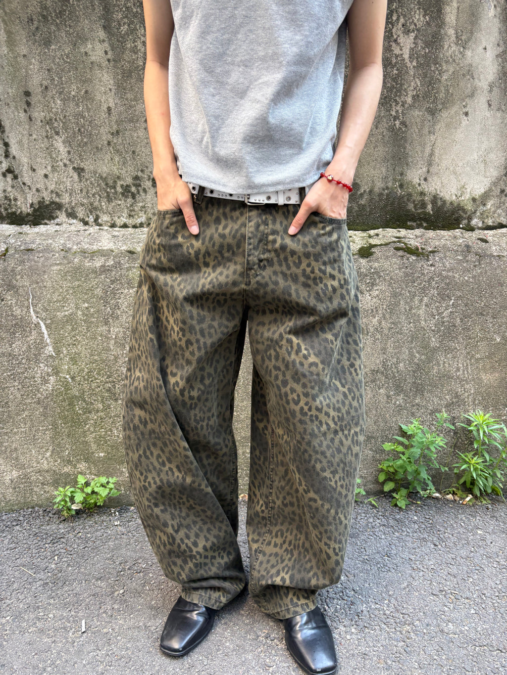 Washed Leopard Wide Cotton Pants