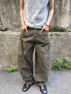 Washed Leopard Wide Cotton Pants