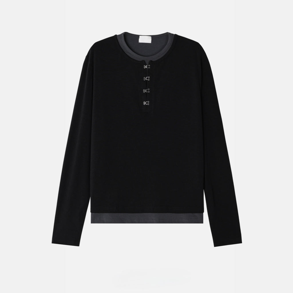 Buckle-Detail Layered Long Sleeve Top