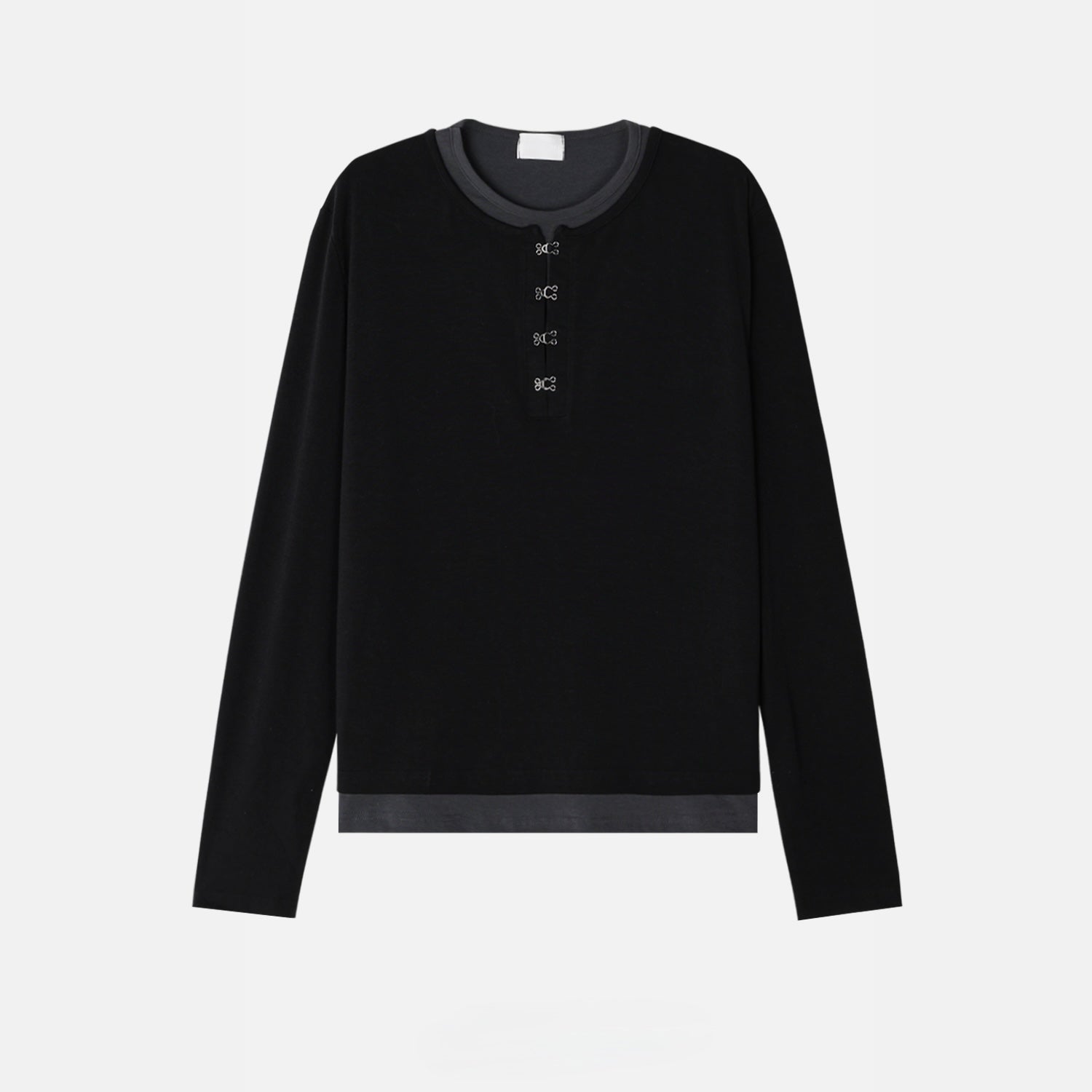 Buckle-Detail Layered Long Sleeve Top
