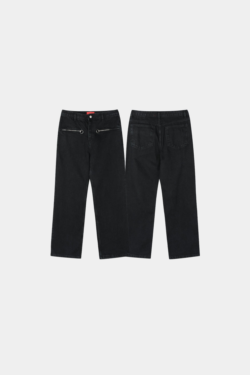 Ring-Zip Black Wide Denim Pants