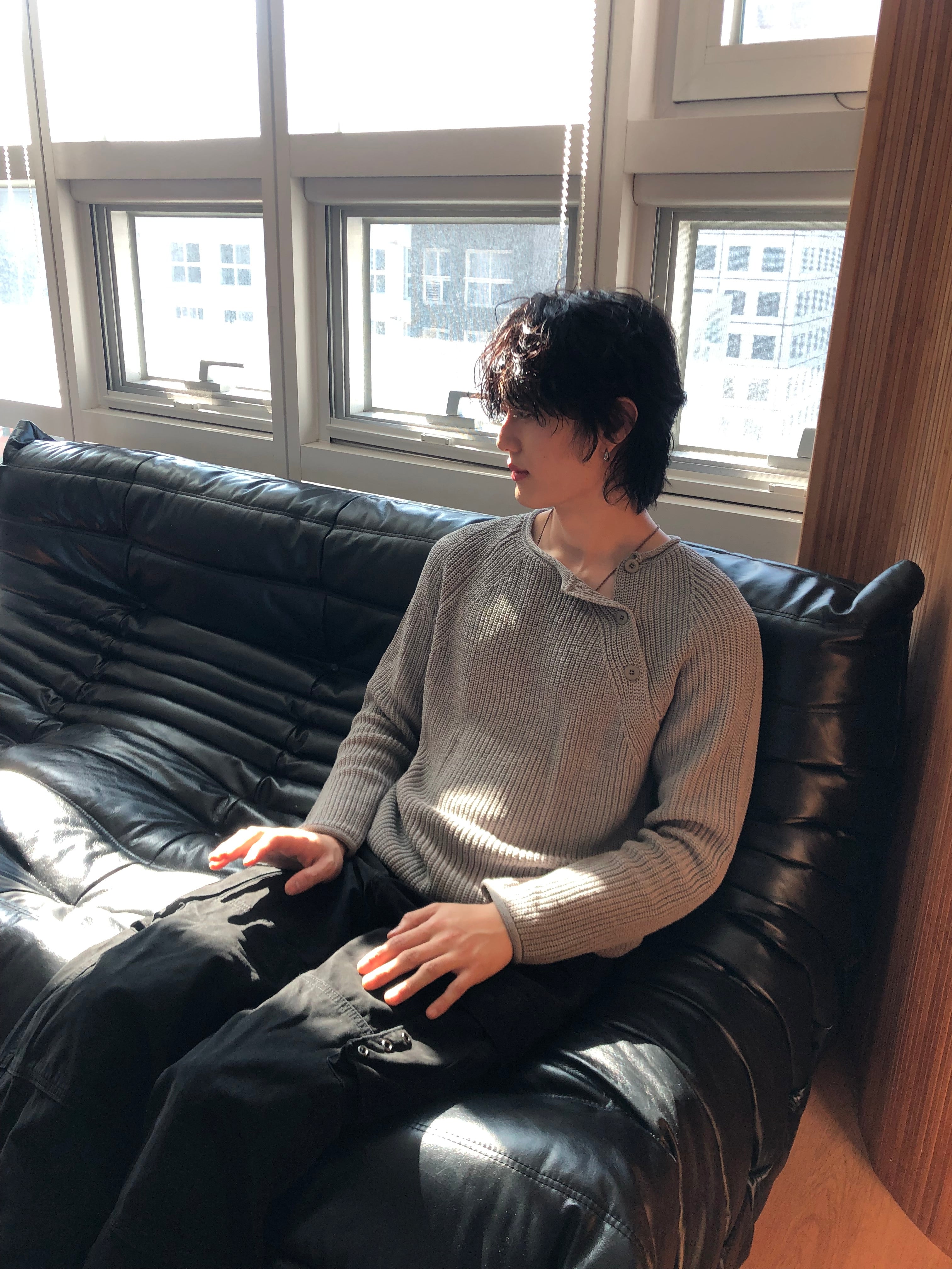 Cropped Bato Cut Henley Knit