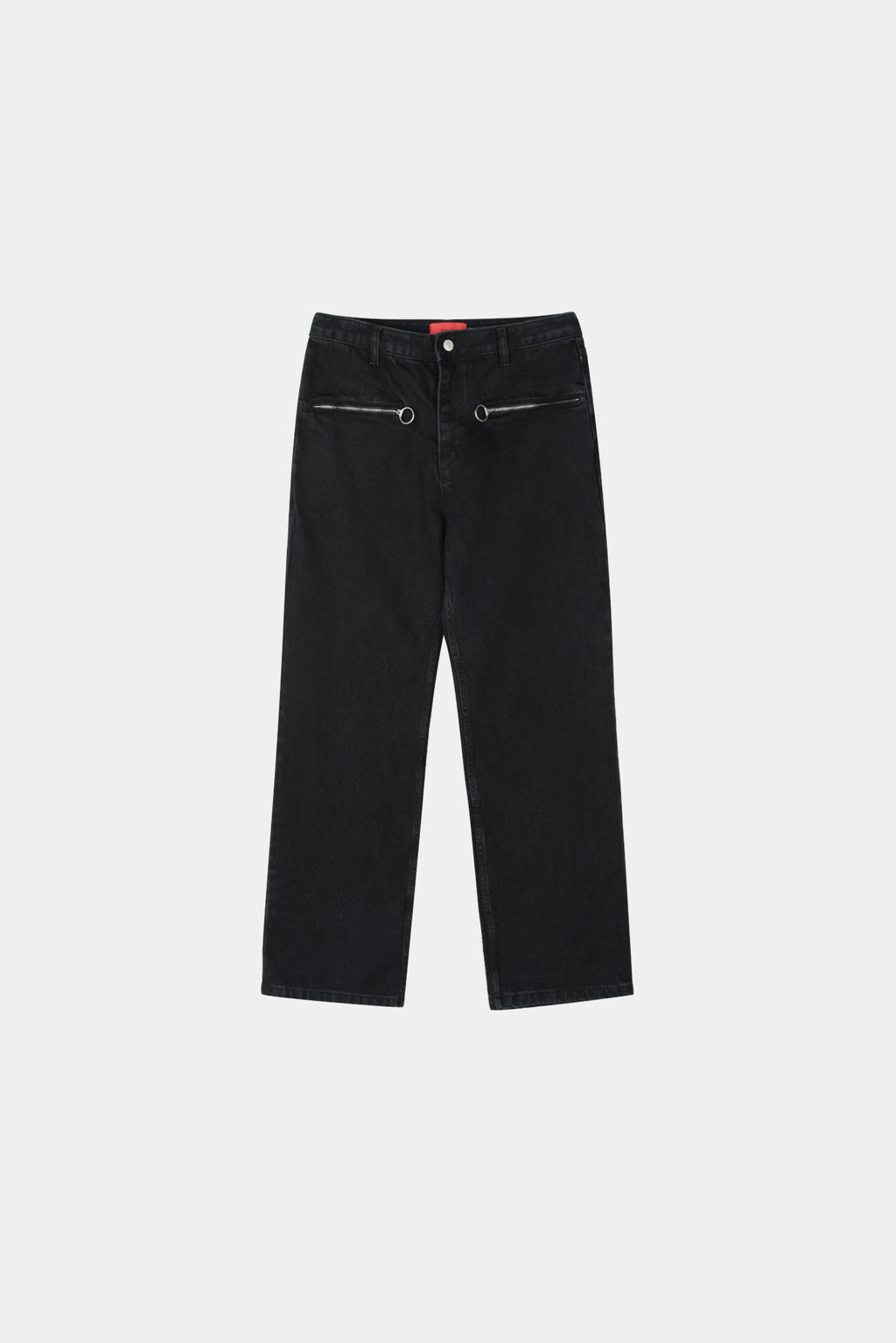 Ring-Zip Black Wide Denim Pants