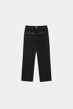 Ring-Zip Black Wide Denim Pants