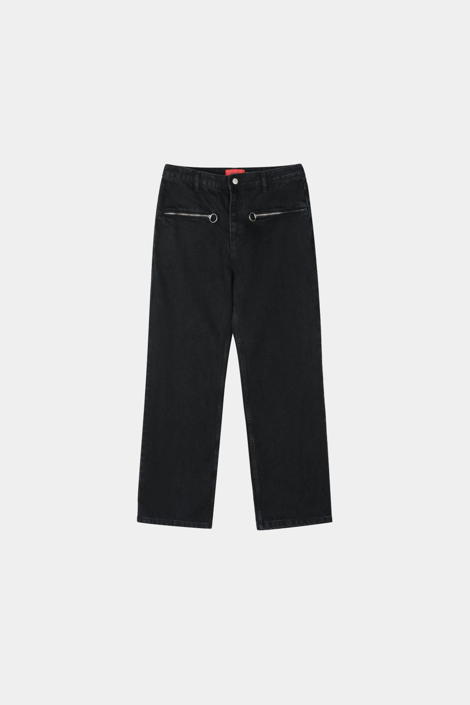 Ring-Zip Black Wide Denim Pants