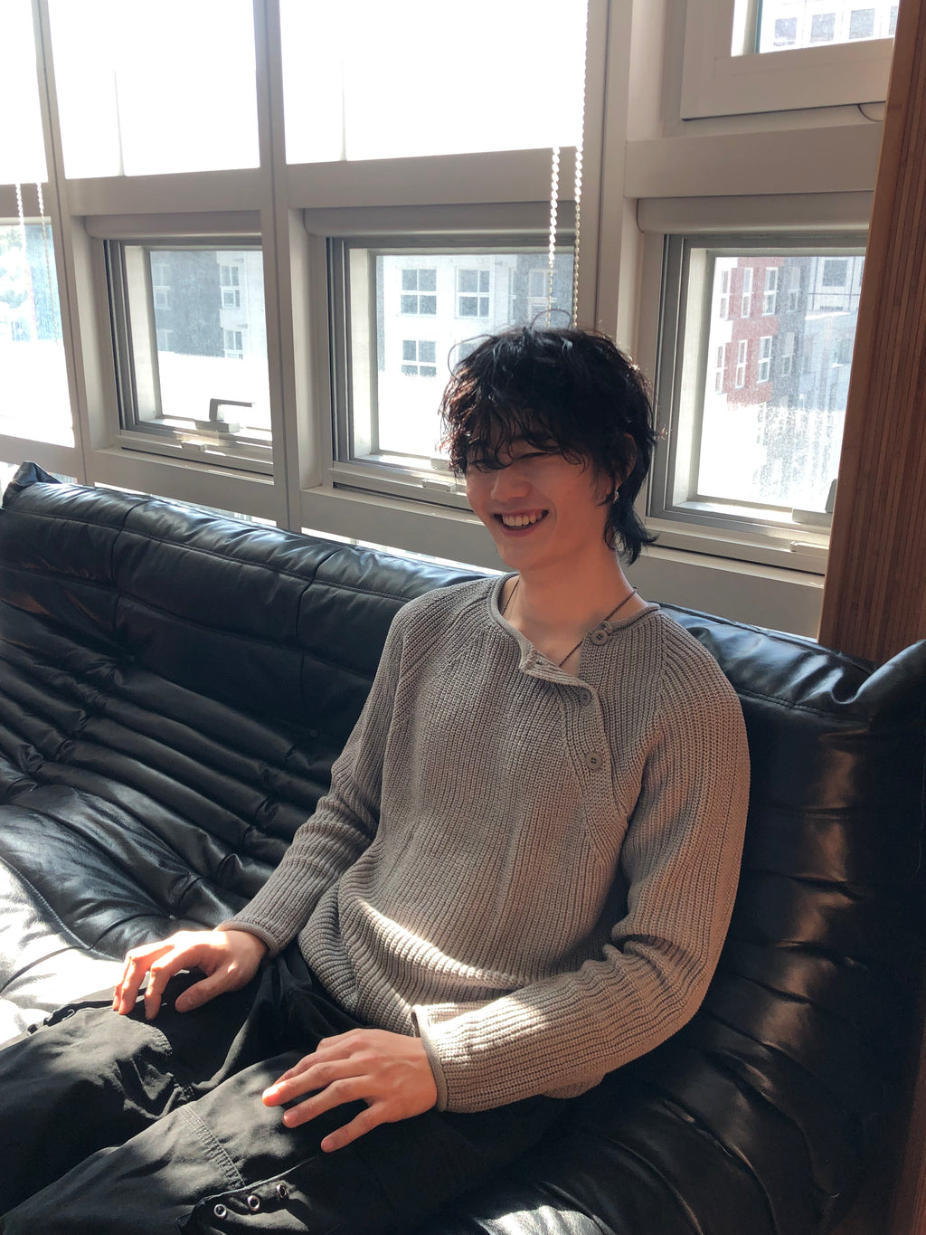 Cropped Bato Cut Henley Knit