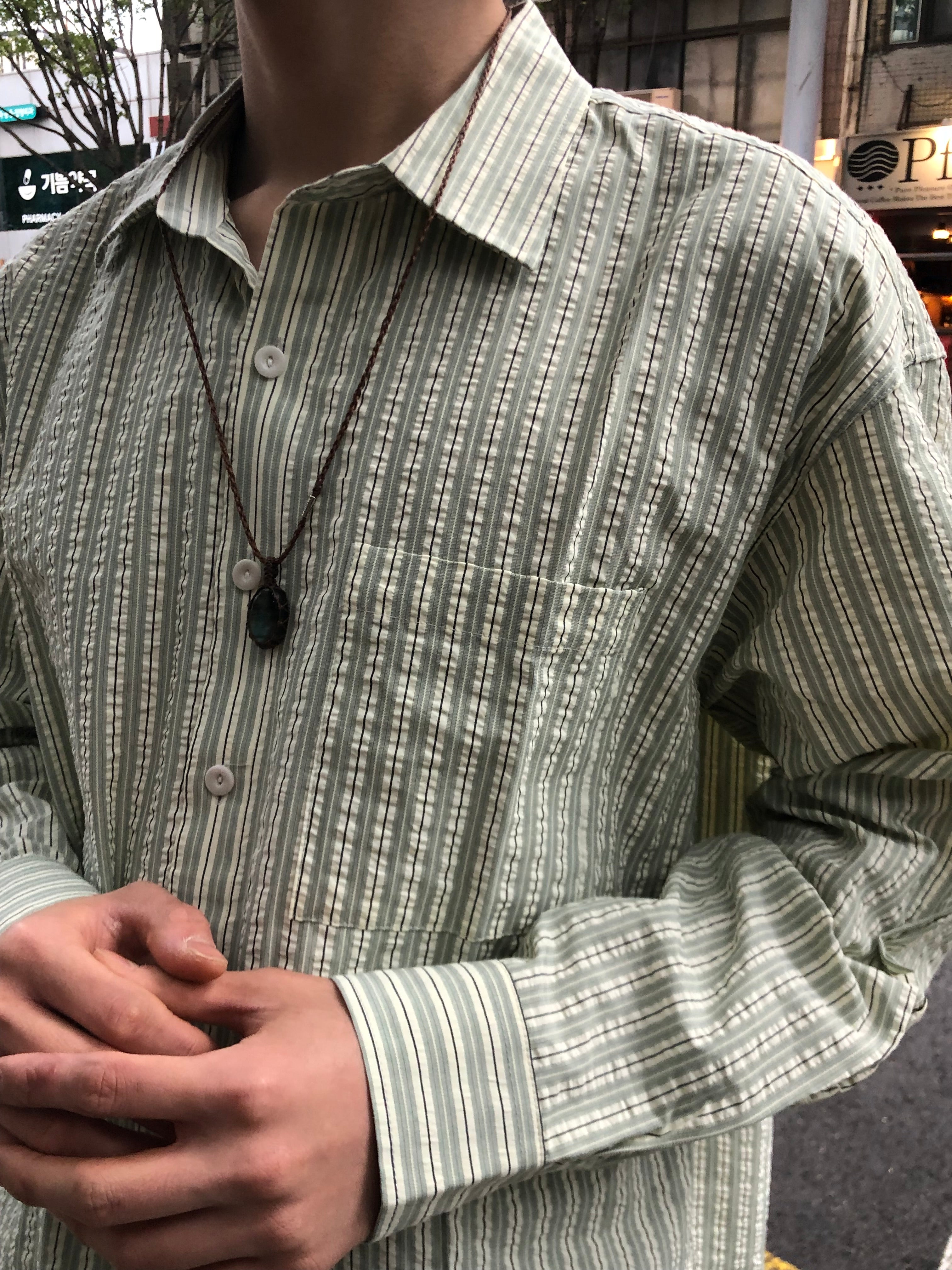 Taupe Seersucker Stripe Shirt