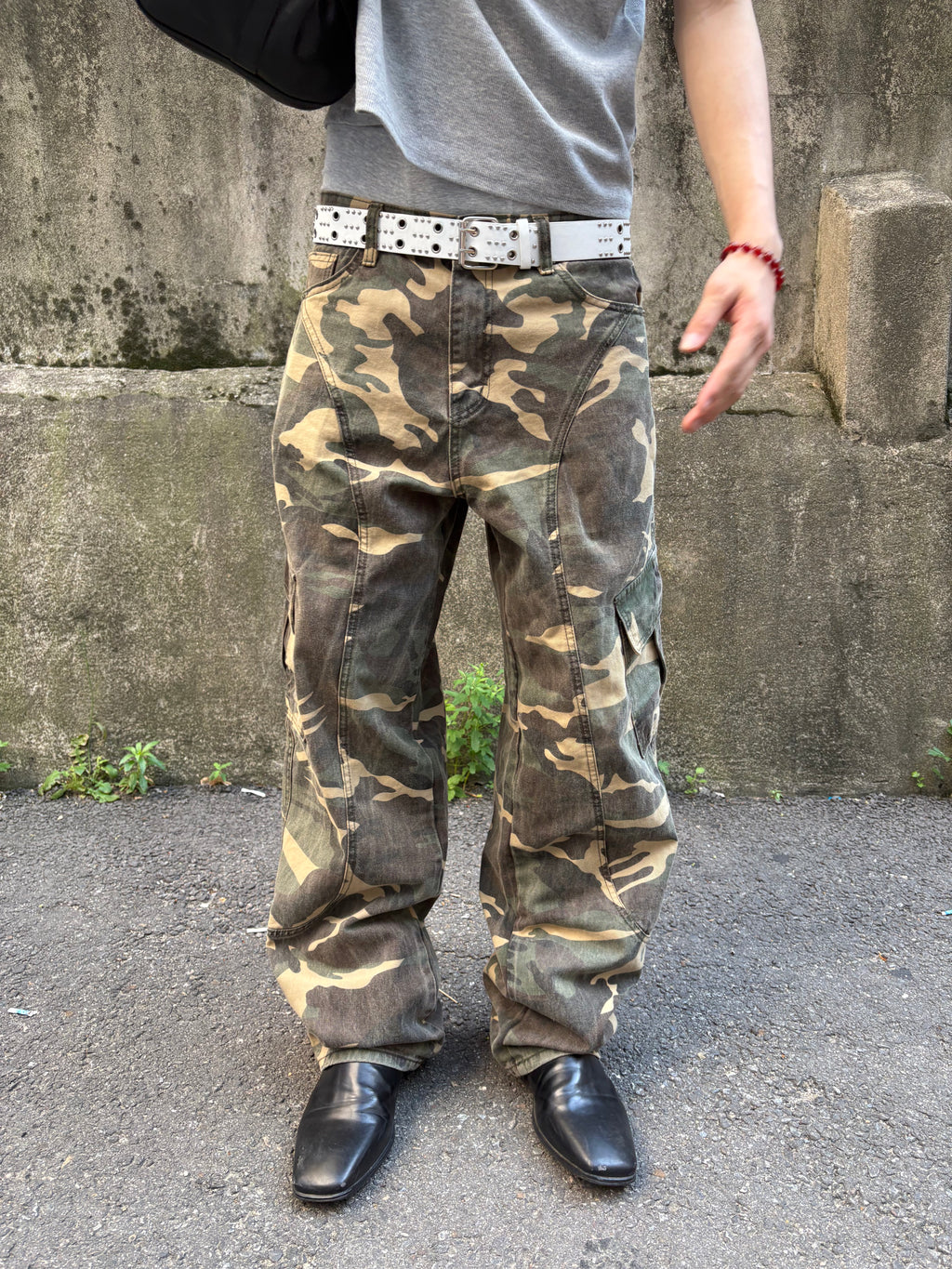 Washed Camo Panel Cargo Pants