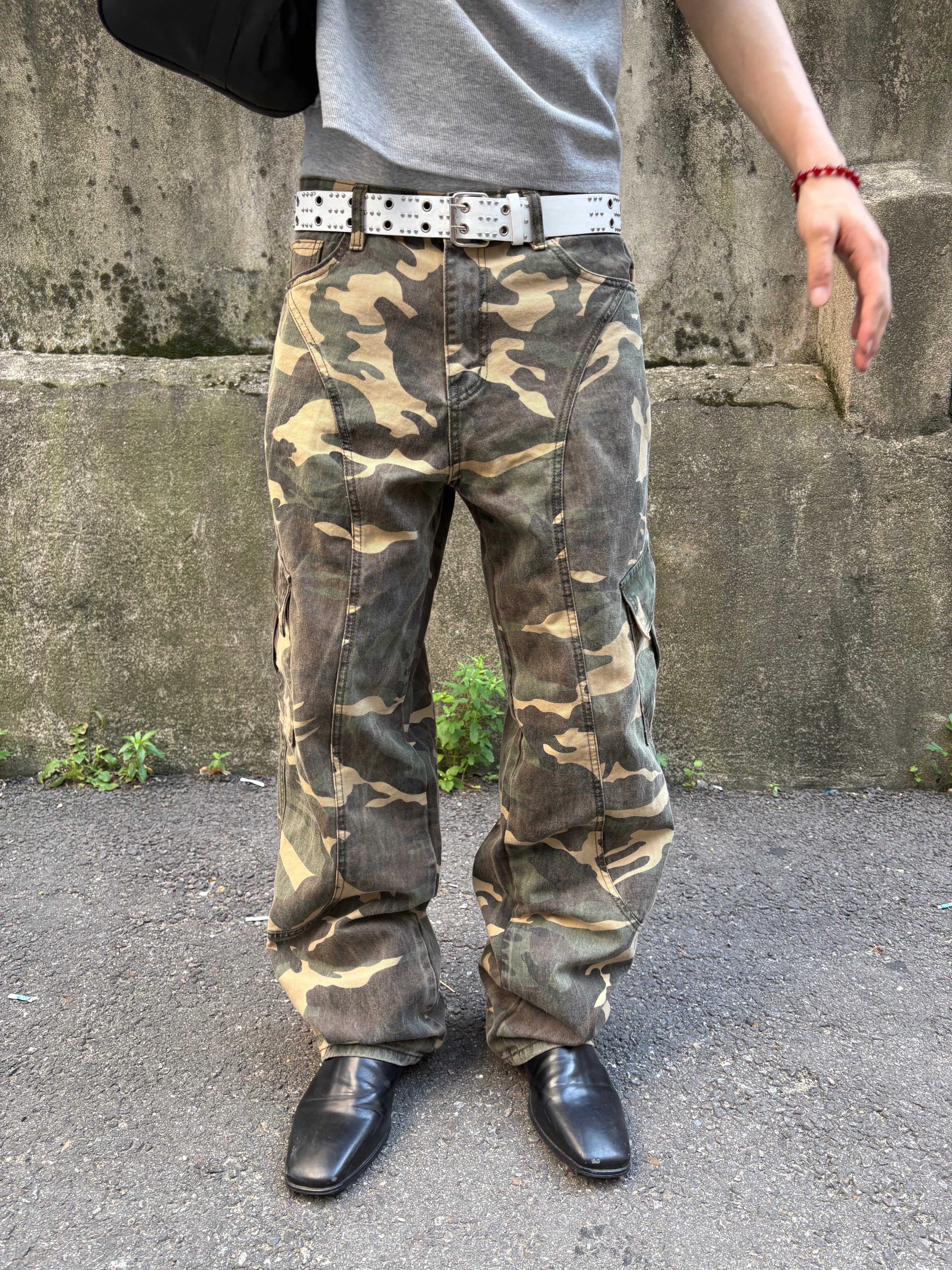 Washed Camo Panel Cargo Pants