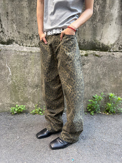 Washed Leopard Wide Cotton Pants