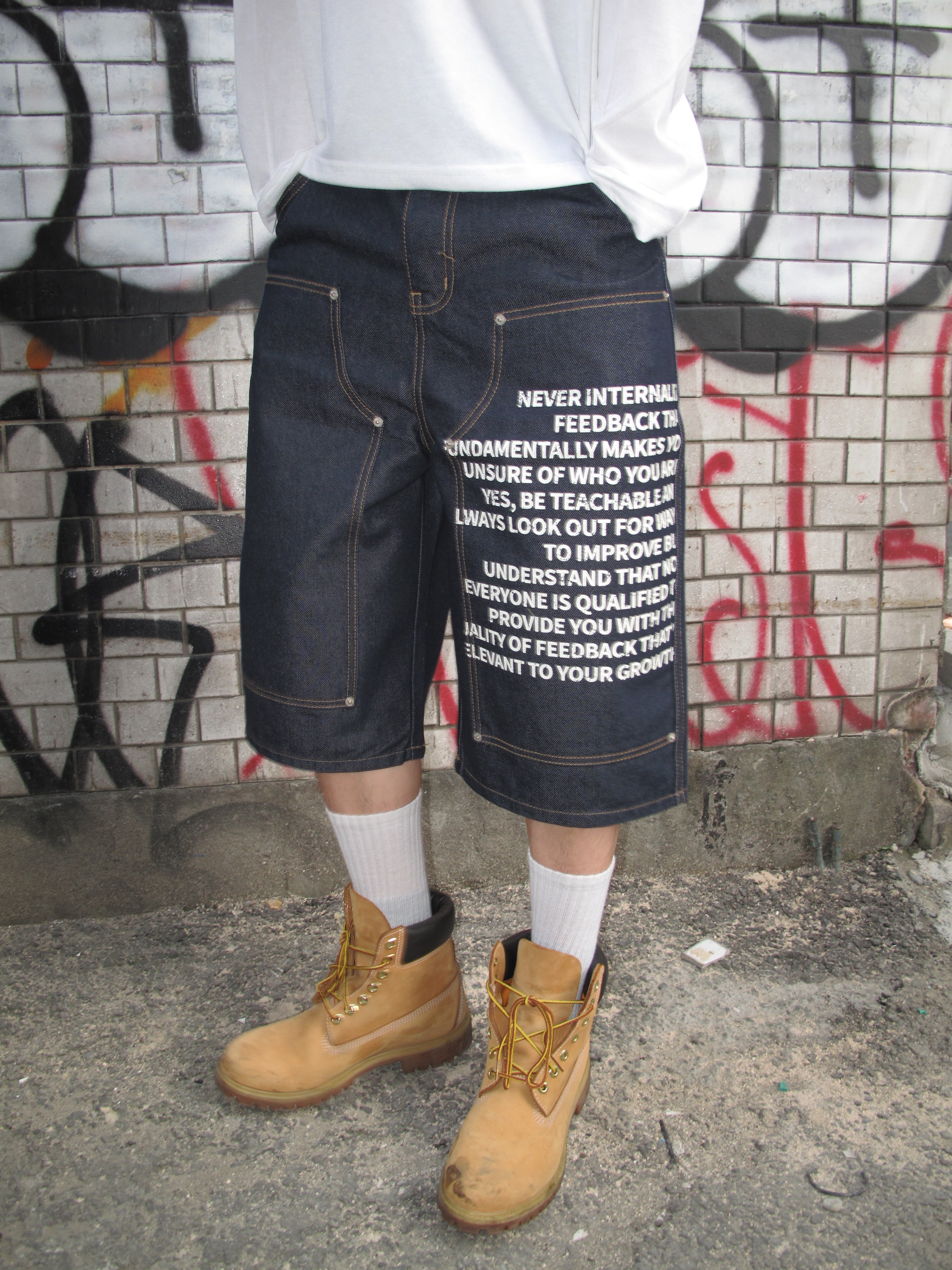 Graphic Double-Knee Denim Bermuda Shorts