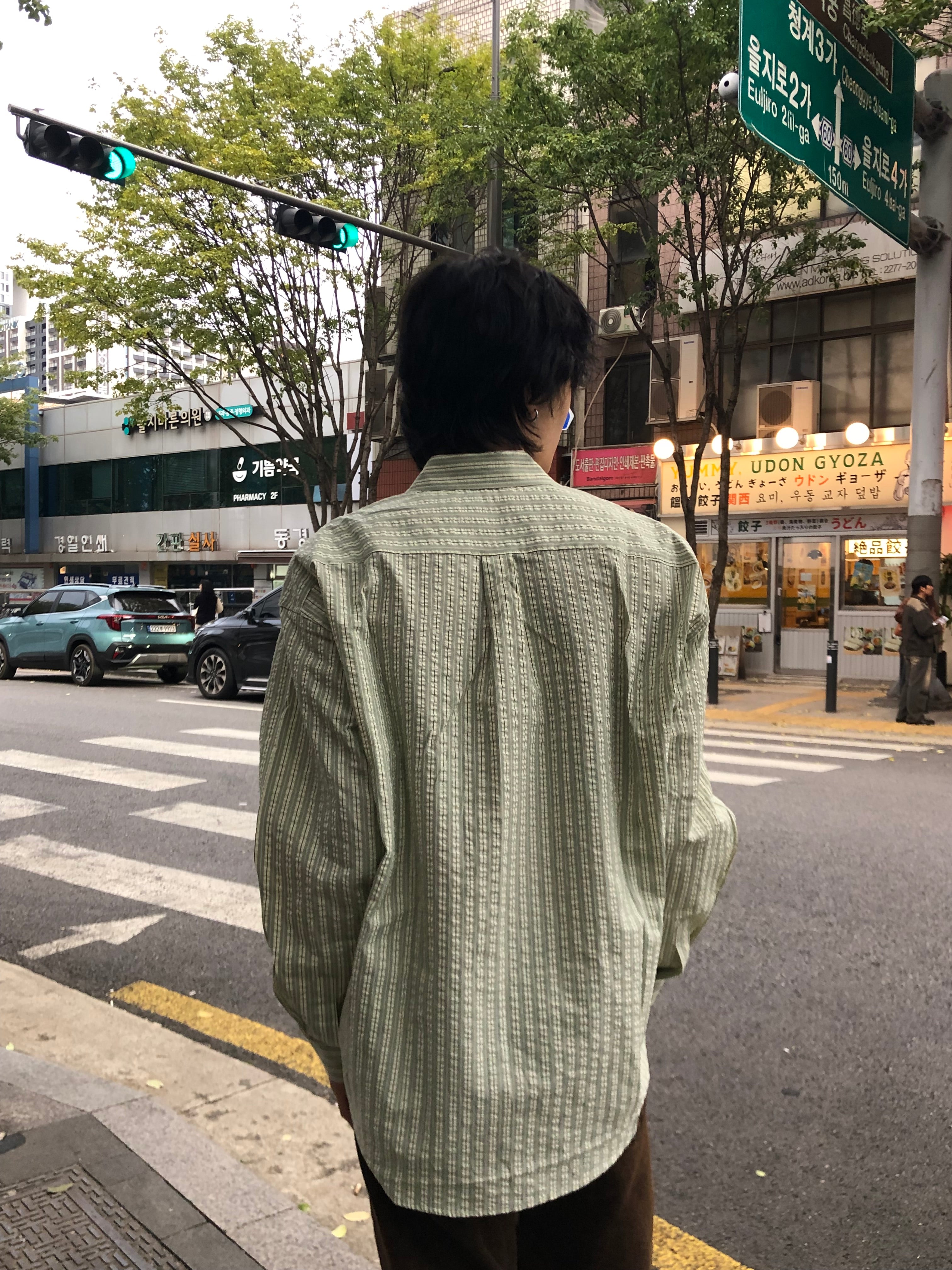 Taupe Seersucker Stripe Shirt