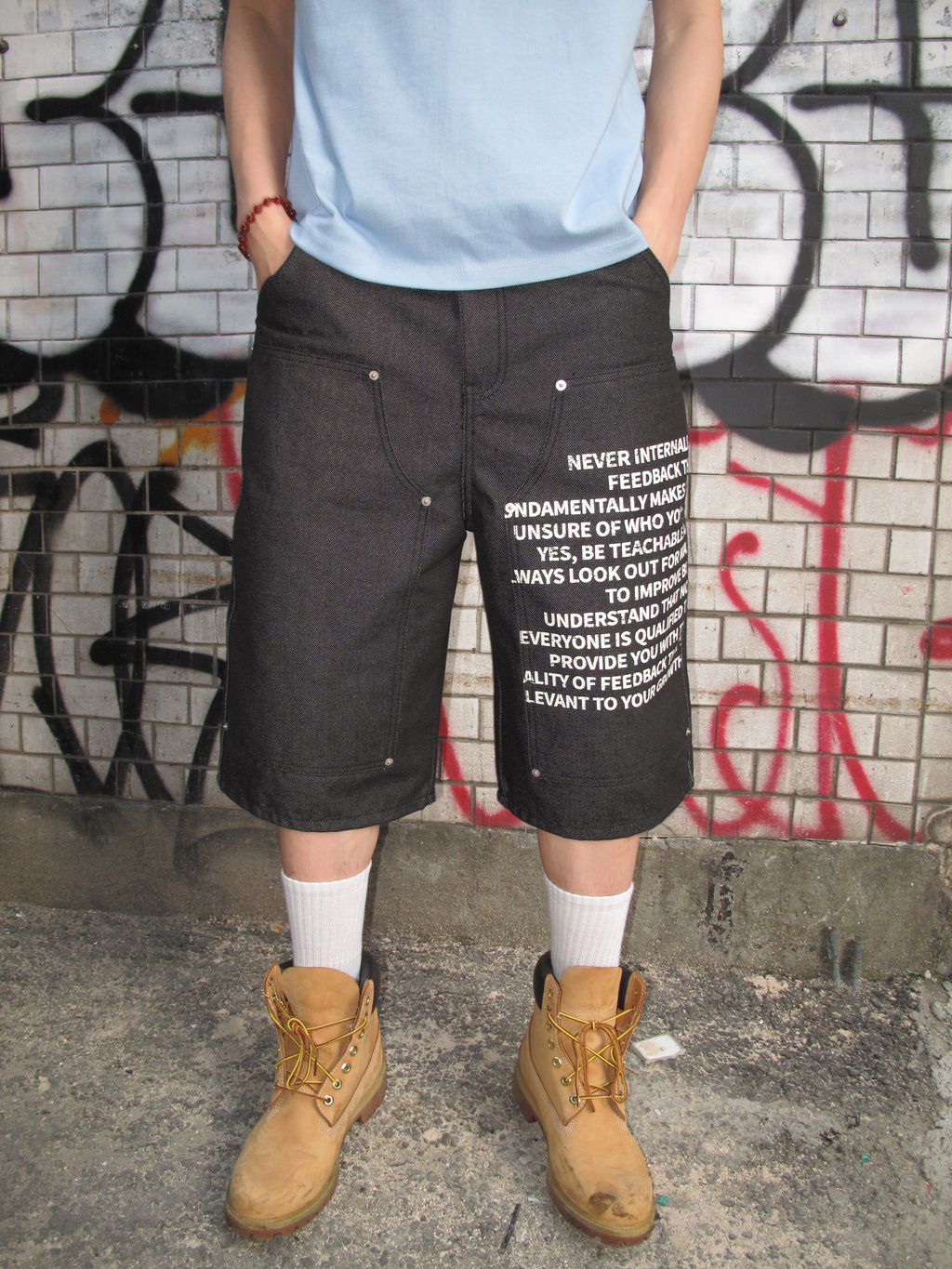 Graphic Double-Knee Denim Bermuda Shorts