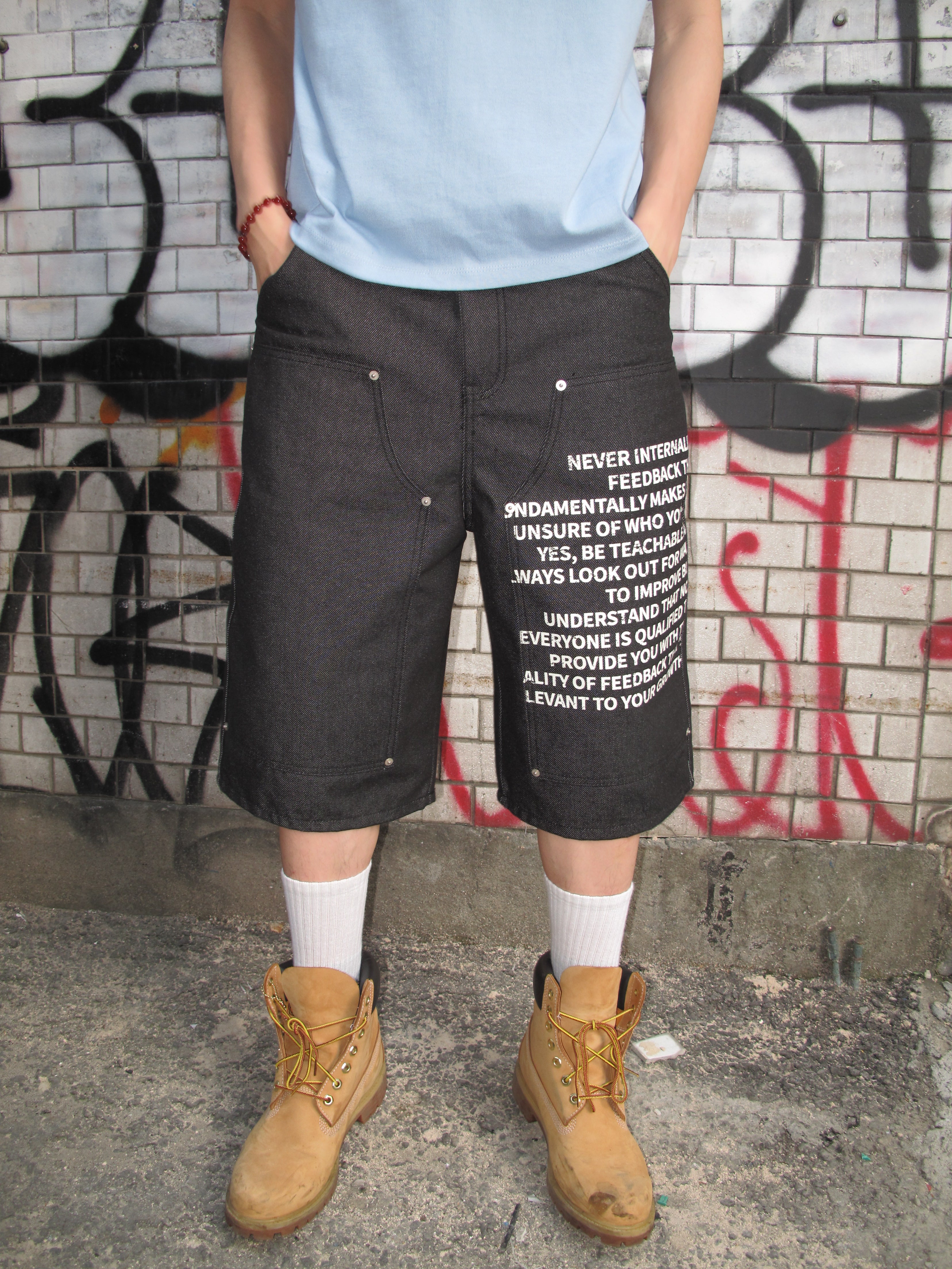 Graphic Double-Knee Denim Bermuda Shorts