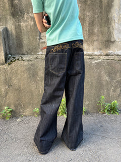Script-Embroidered Selvedge Jeans