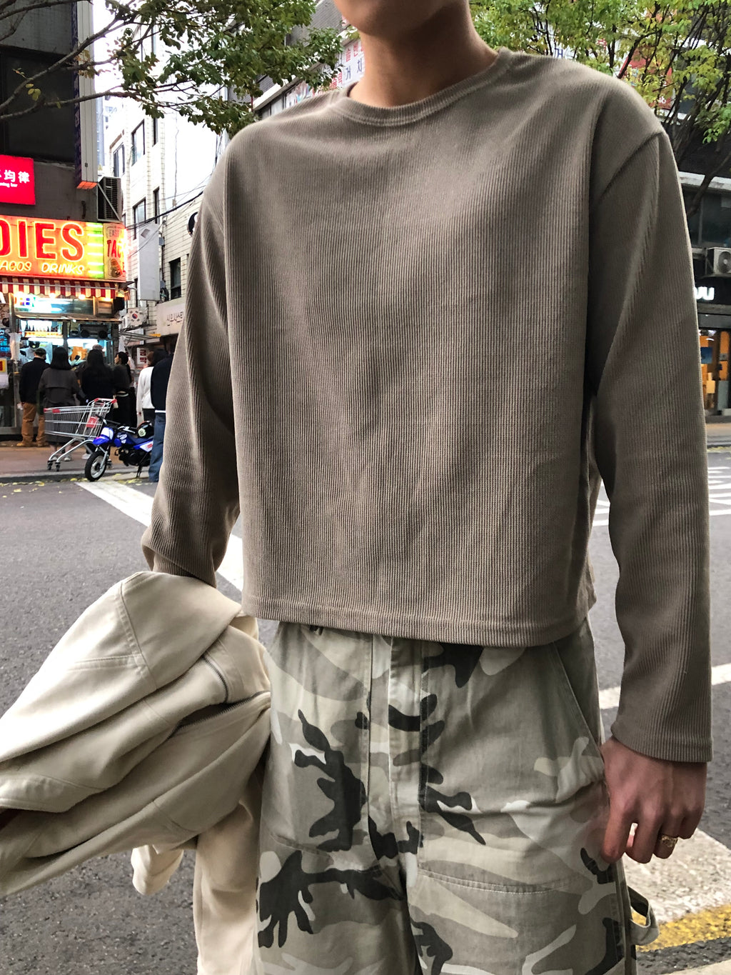 Waffle Knit Crop Long Sleeve