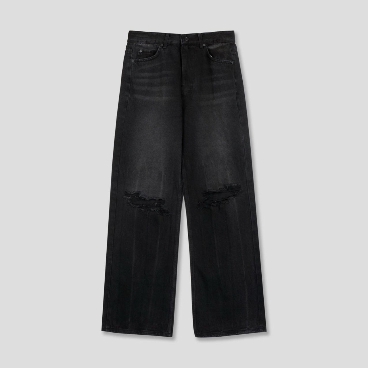 Distressed Washed Black Wide-Flare Jeans