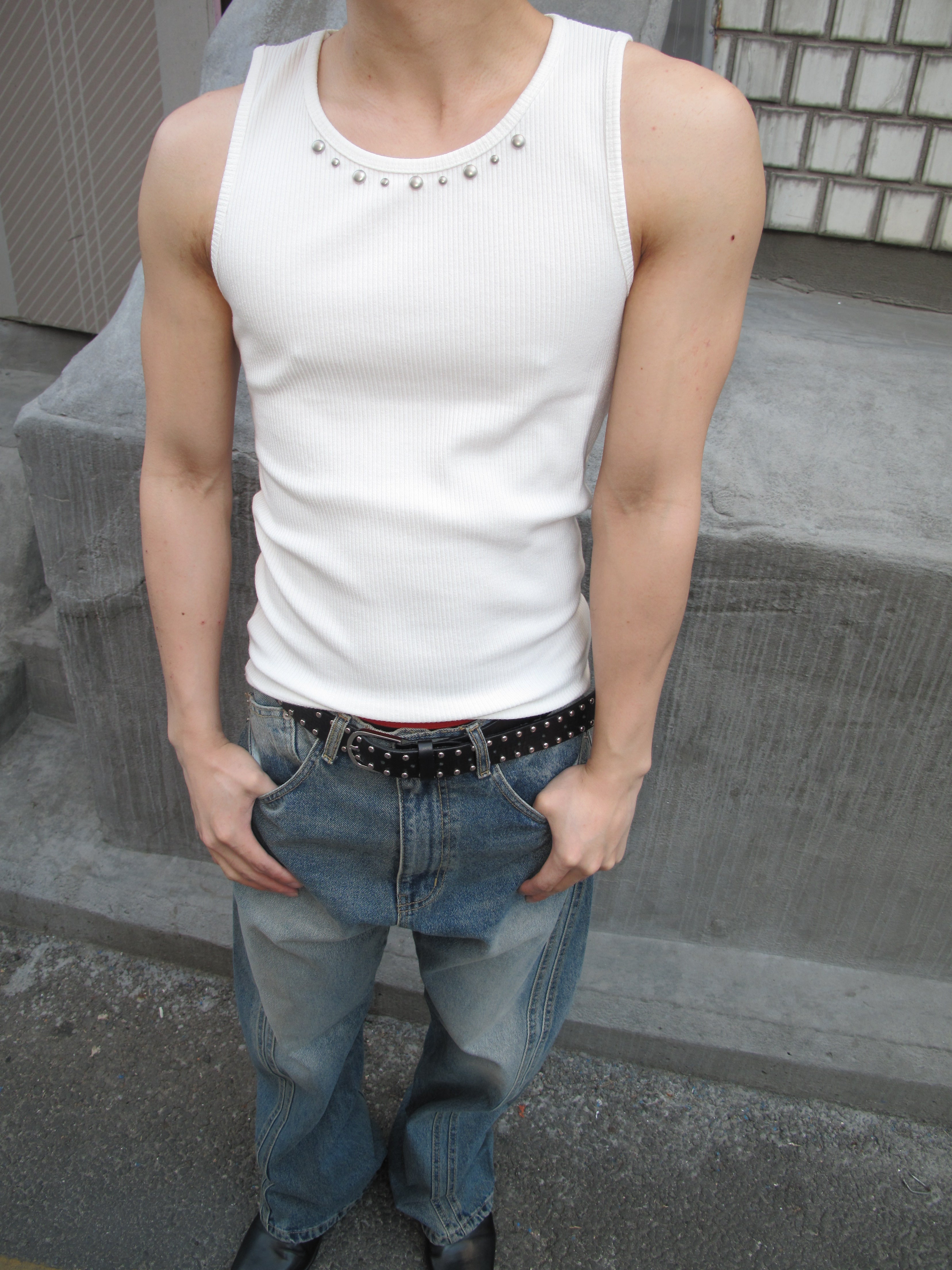 Studded Ribbed Sleeveless Tank Top