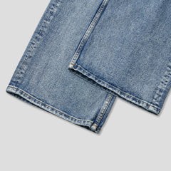 Distressed Knee-Cut Light-Wash Wide Jeans