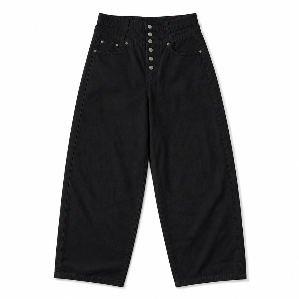 Button-Fly Layered Wide Cotton Pants