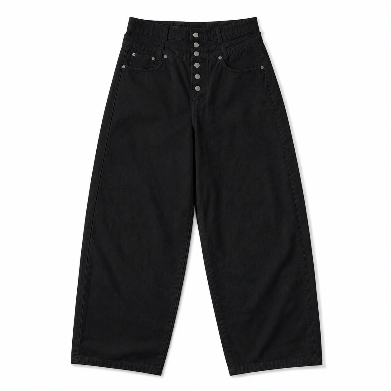 Button-Fly Layered Wide Cotton Pants