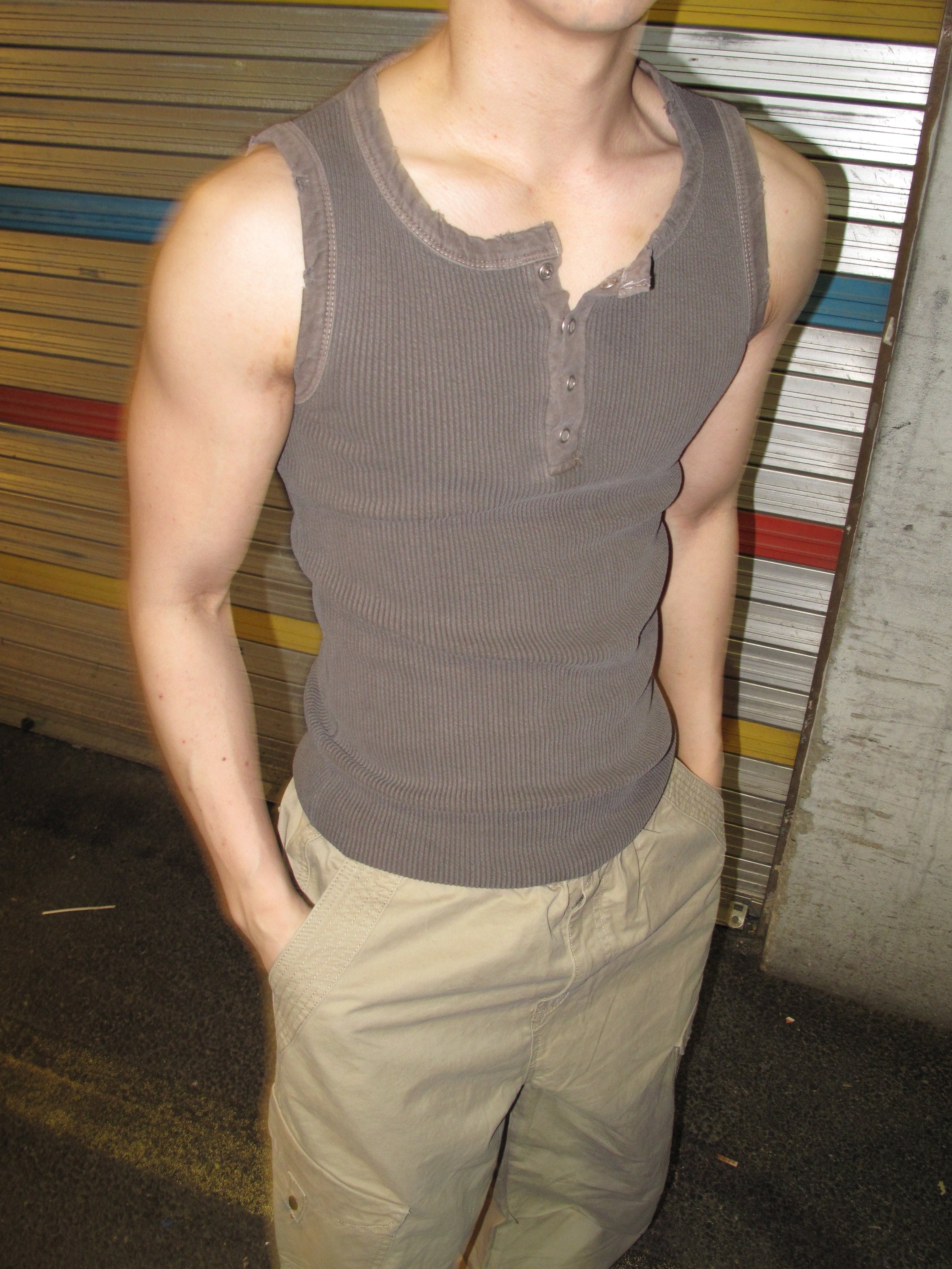 Pigment-Washed Ribbed Henley Tank Top