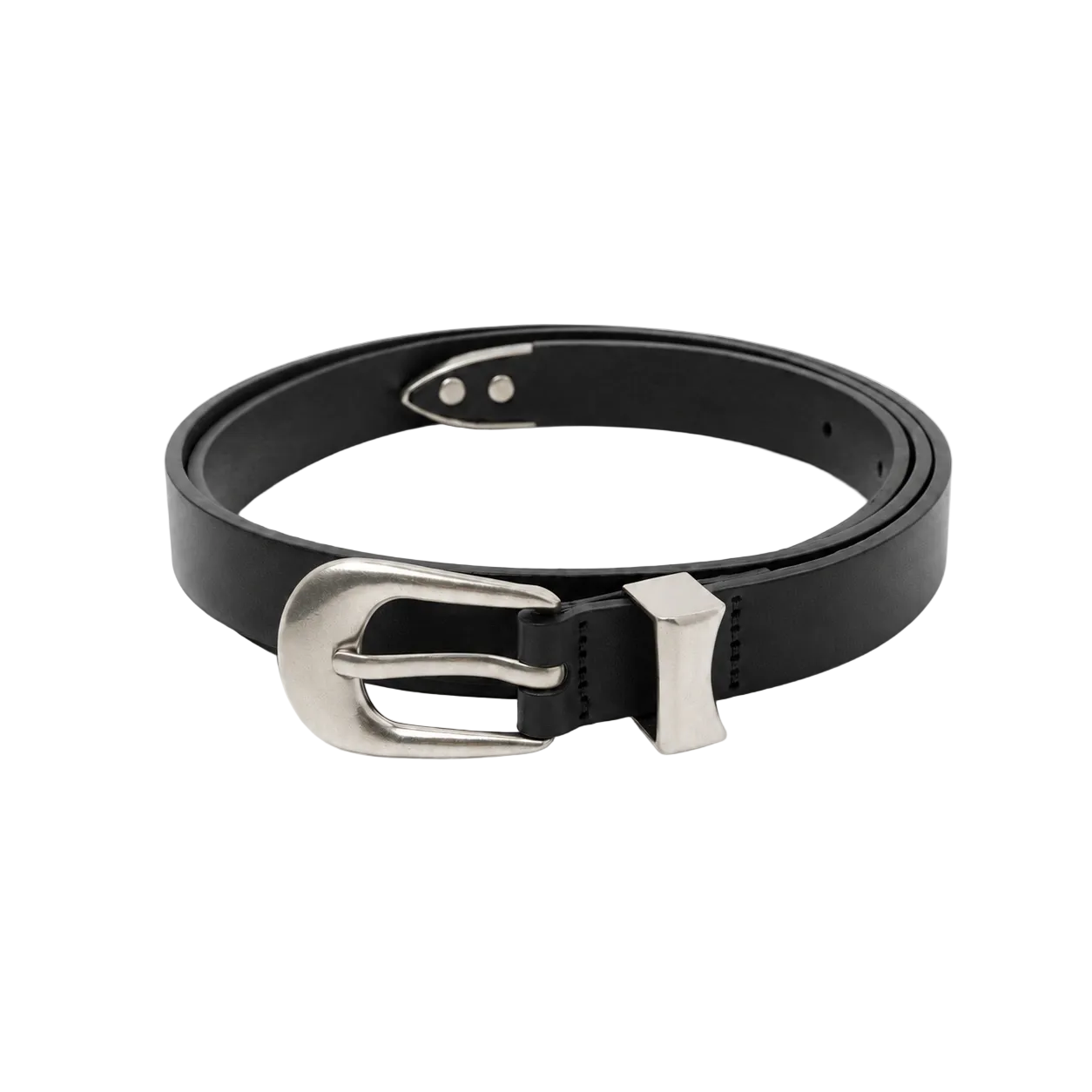 Western Curve-Buckle Leather Belt