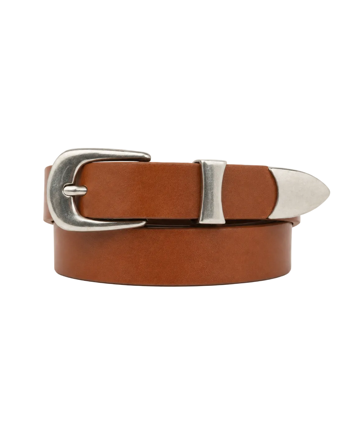 Western Curve-Buckle Leather Belt
