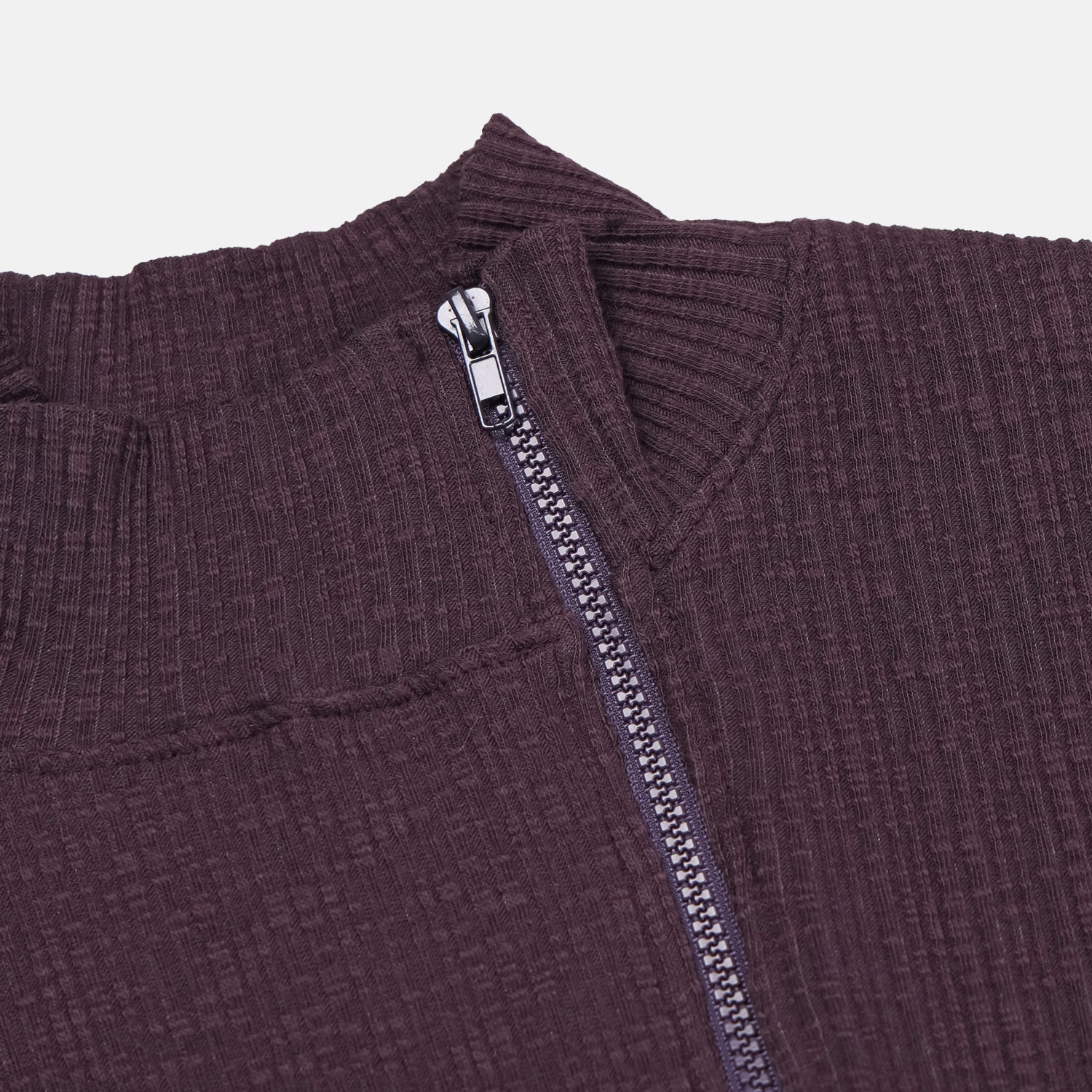 Ribbed Mock-Neck Zip Knit Top