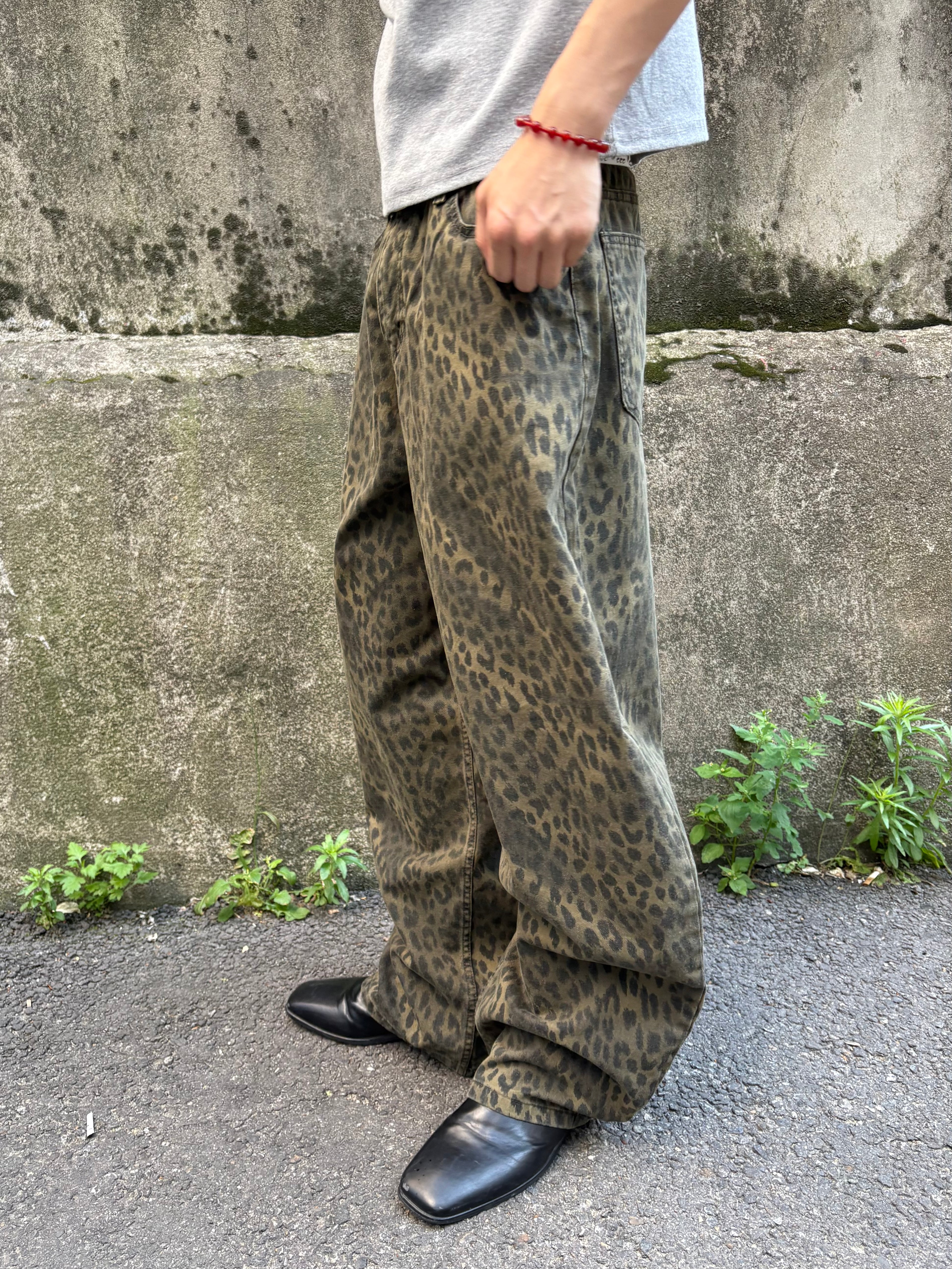 Washed Leopard Wide Cotton Pants