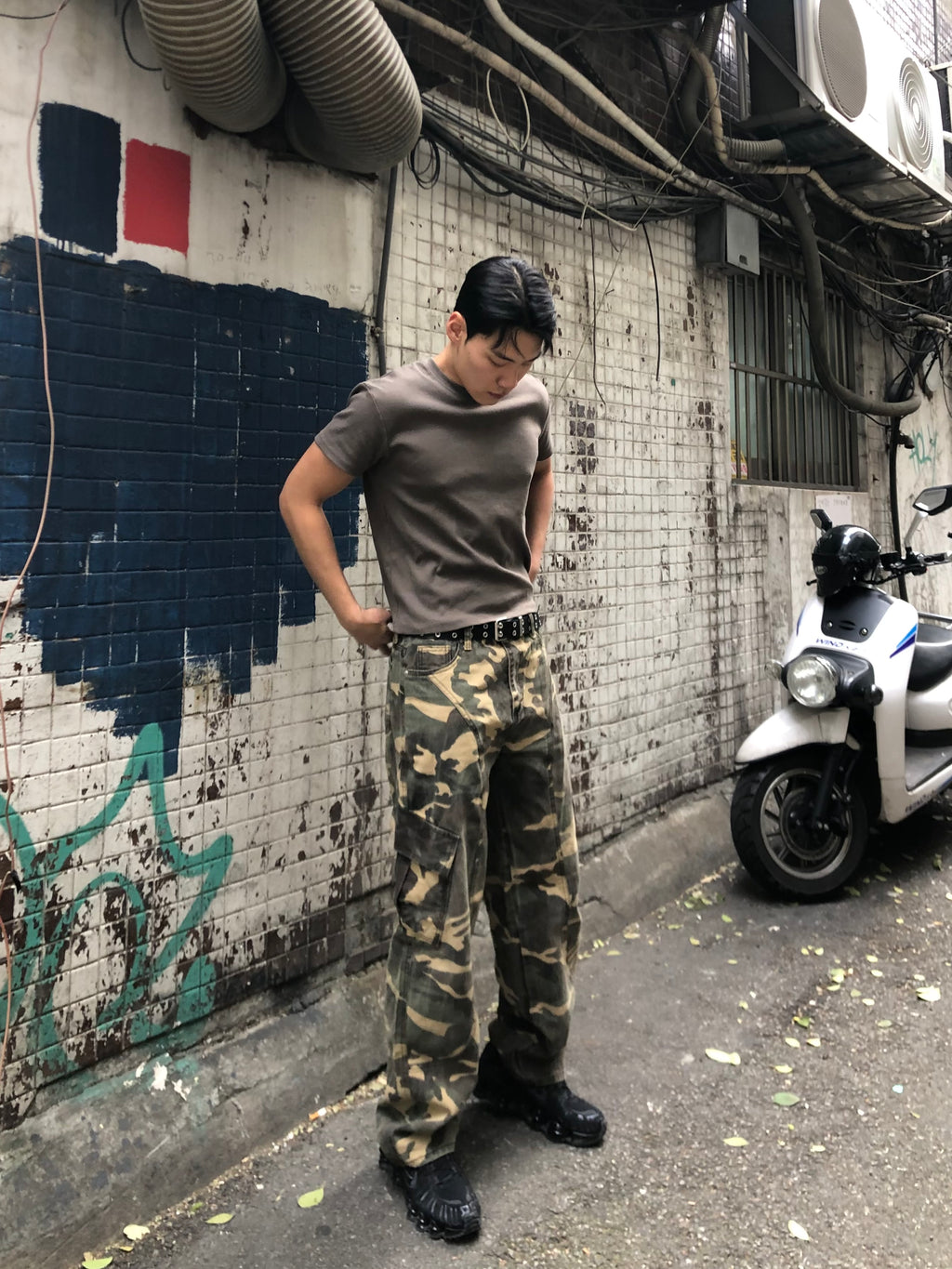 Camo Panel Wide Cargo Pants