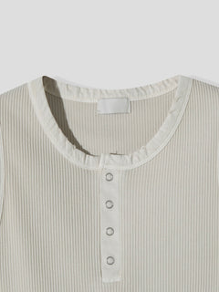 Pigment-Washed Ribbed Henley Tank Top