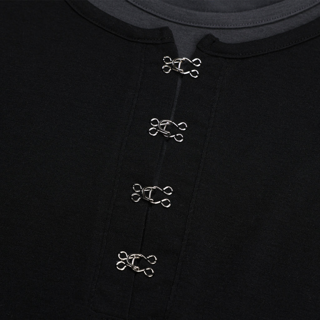 Buckle-Detail Layered Long Sleeve Top