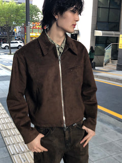 Faux Suede Cropped Zip Jacket