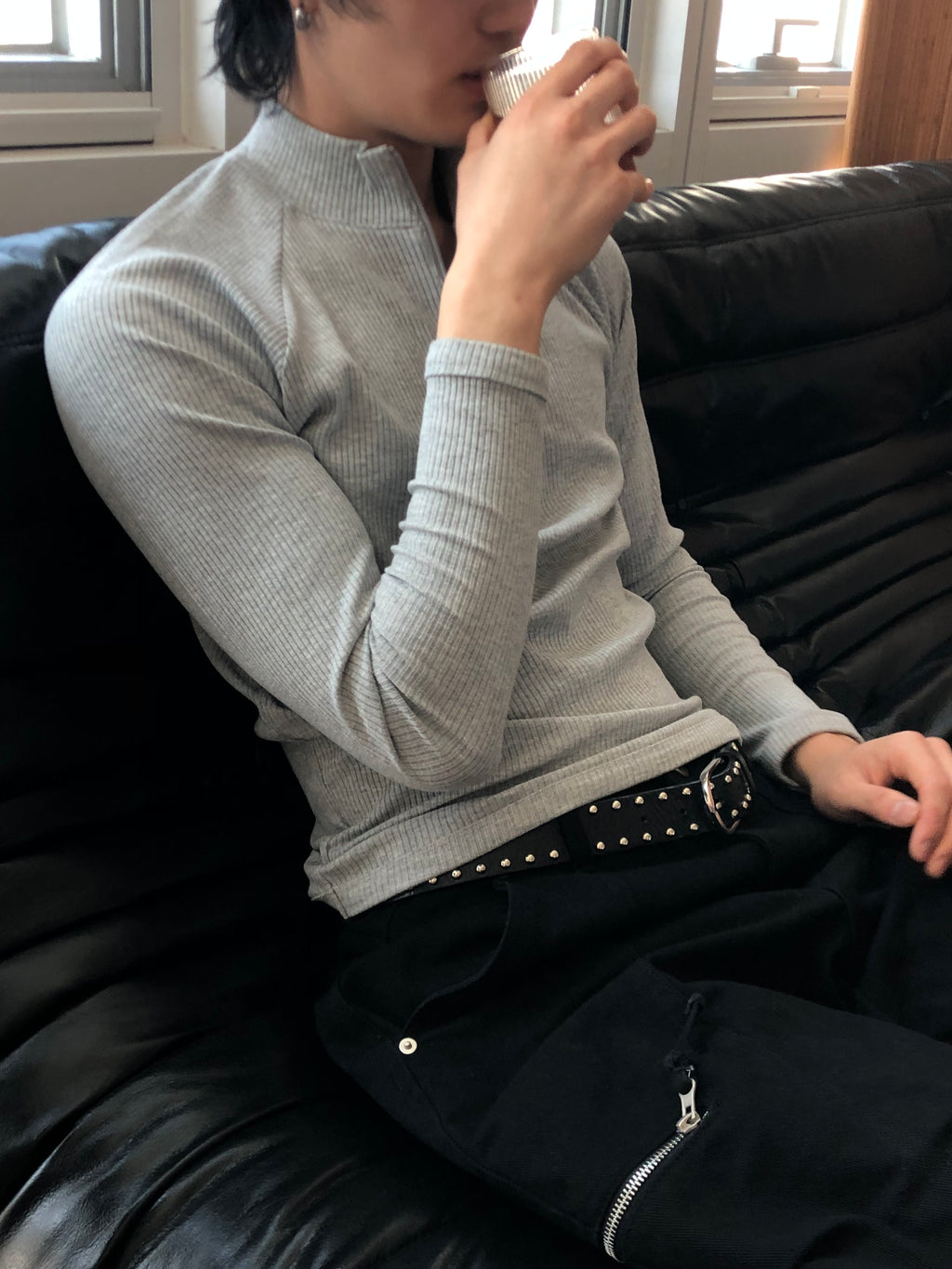 Ribbed Half‑Zip Muscle Top