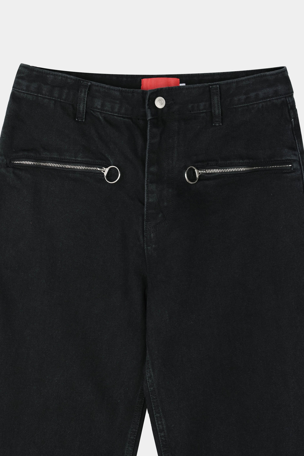 Ring-Zip Black Wide Denim Pants
