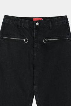 Ring-Zip Black Wide Denim Pants