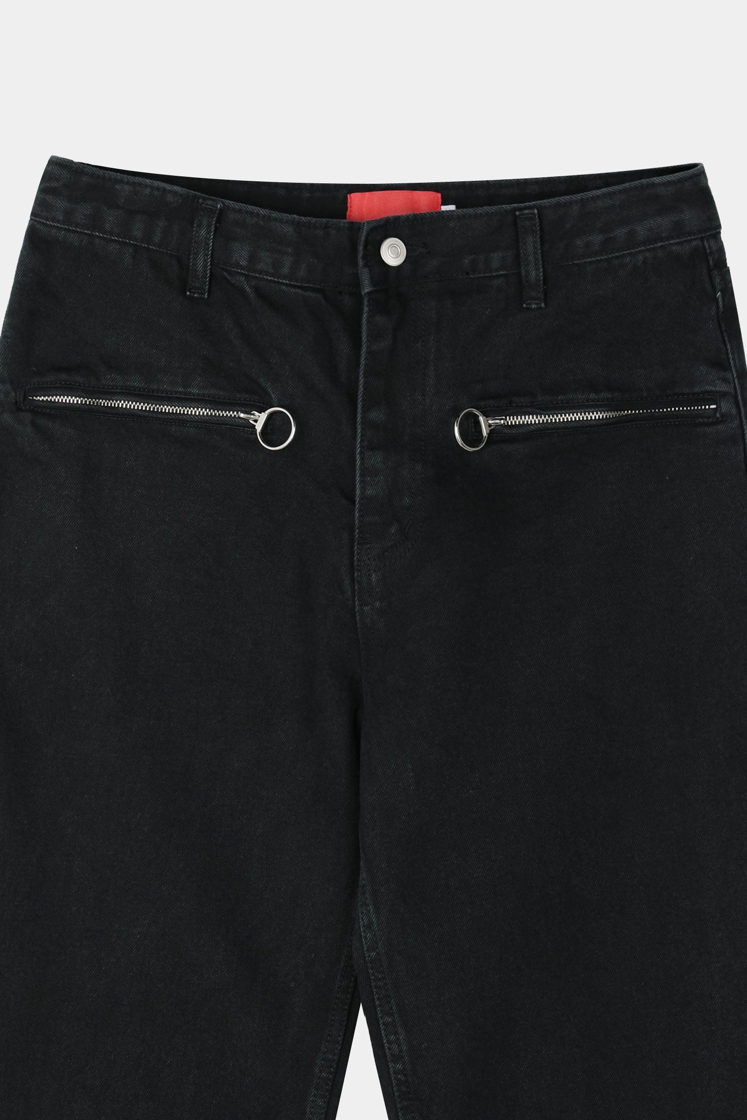 Ring-Zip Black Wide Denim Pants