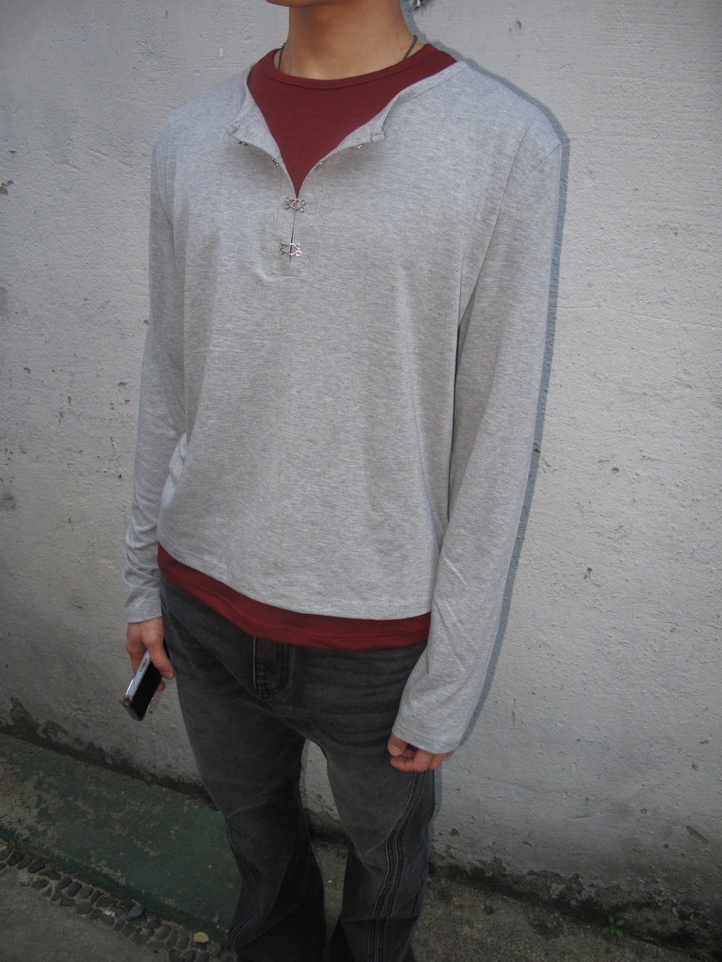 Buckle-Detail Layered Long Sleeve Top